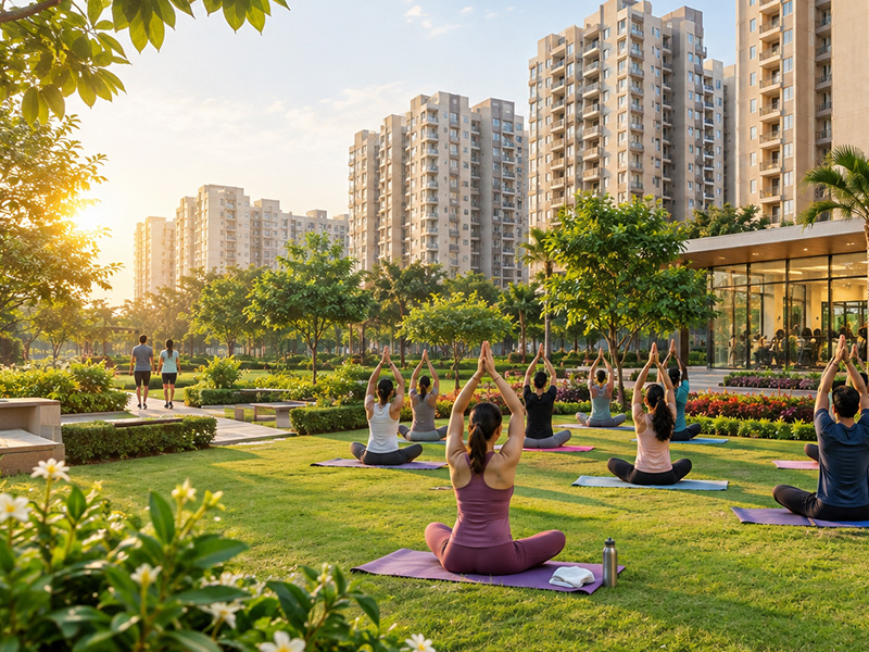 Outdoor yoga and fitness lawn