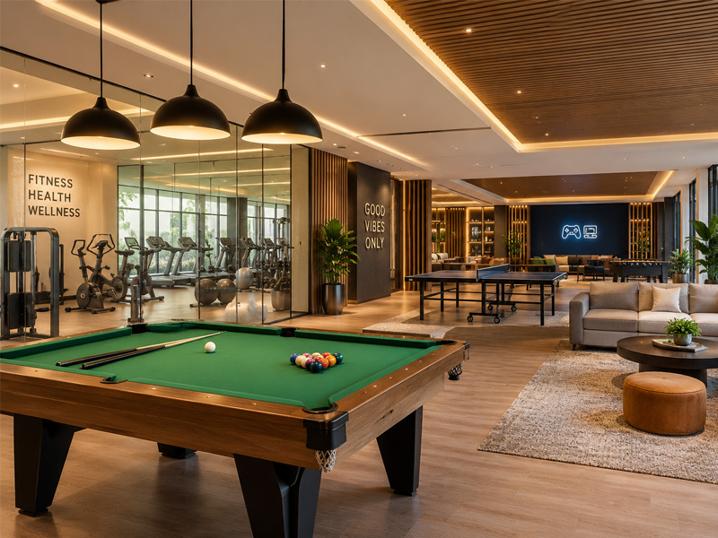 Grand clubhouse with billiards and lounge
